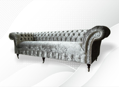 Chesterfield Upholstery Couch Fabric Couches Sofa Seat Suite Velvet Silver 4 Seat